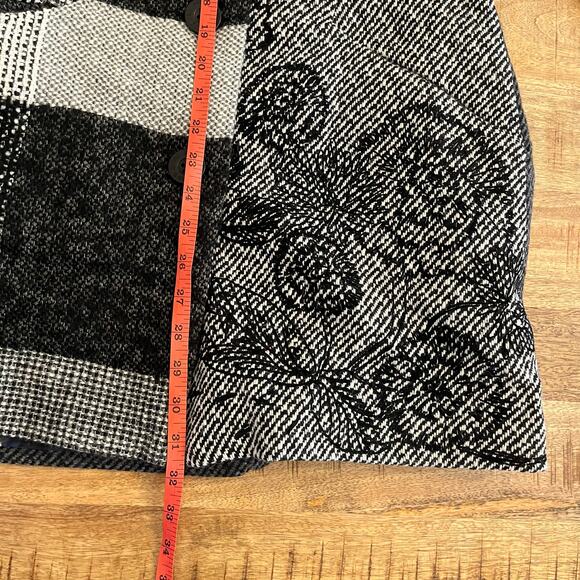 NWT Desigual Wool Blend Coat Womens 4 Tweed Embroidered Plaid Artsy Jacket Pea - Picture 12 of 16